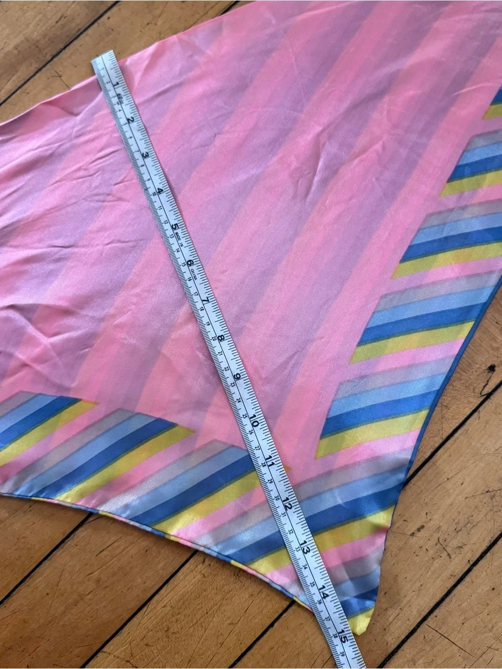 Vintage Scarf Acetate triangle striped pastel pink blue purple yellow Made Japan
